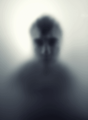 Blurry silhouette of a person behind frosted glass, mysterious health and neurological concept