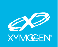 XYMOGEN logo white text and graphic on blue background