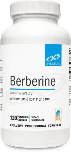 Berberine dietary supplement bottle with 120 vegetarian capsules, white label