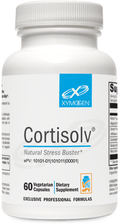 Xymogen Cortisolv 60 capsules, vegetarian dietary supplement bottle for stress support