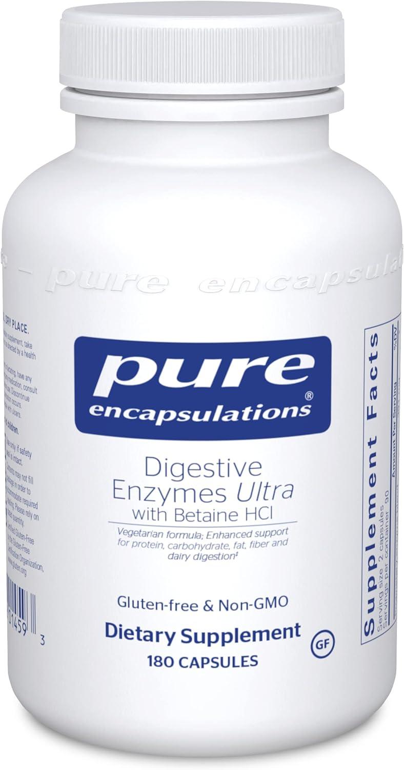 Pure Encapsulations Digestive Enzymes Ultra dietary supplement bottle, 180 capsules, gluten-free