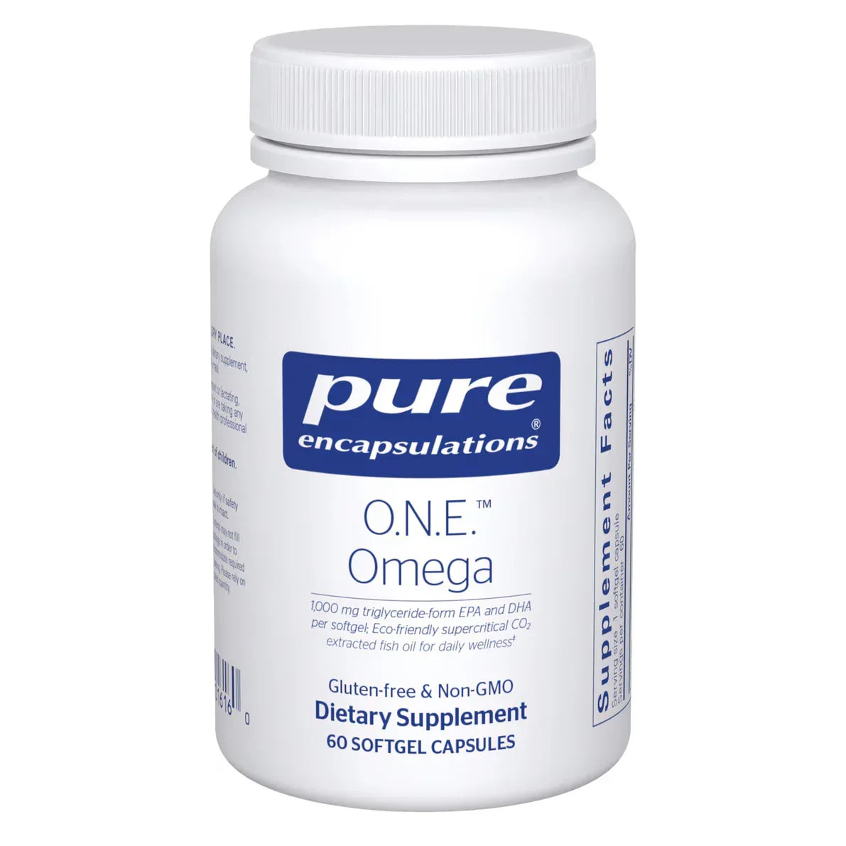 Pure Encapsulations O.N.E. Omega dietary supplement bottle with 60 softgel capsules
