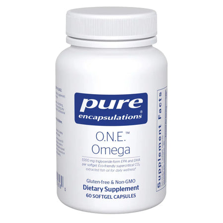 Pure Encapsulations O.N.E. Omega dietary supplement bottle with 60 softgel capsules