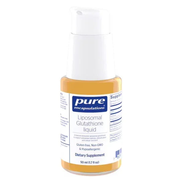 Liposomal Glutathione liquid dietary supplement in 50ml pump bottle on white background
