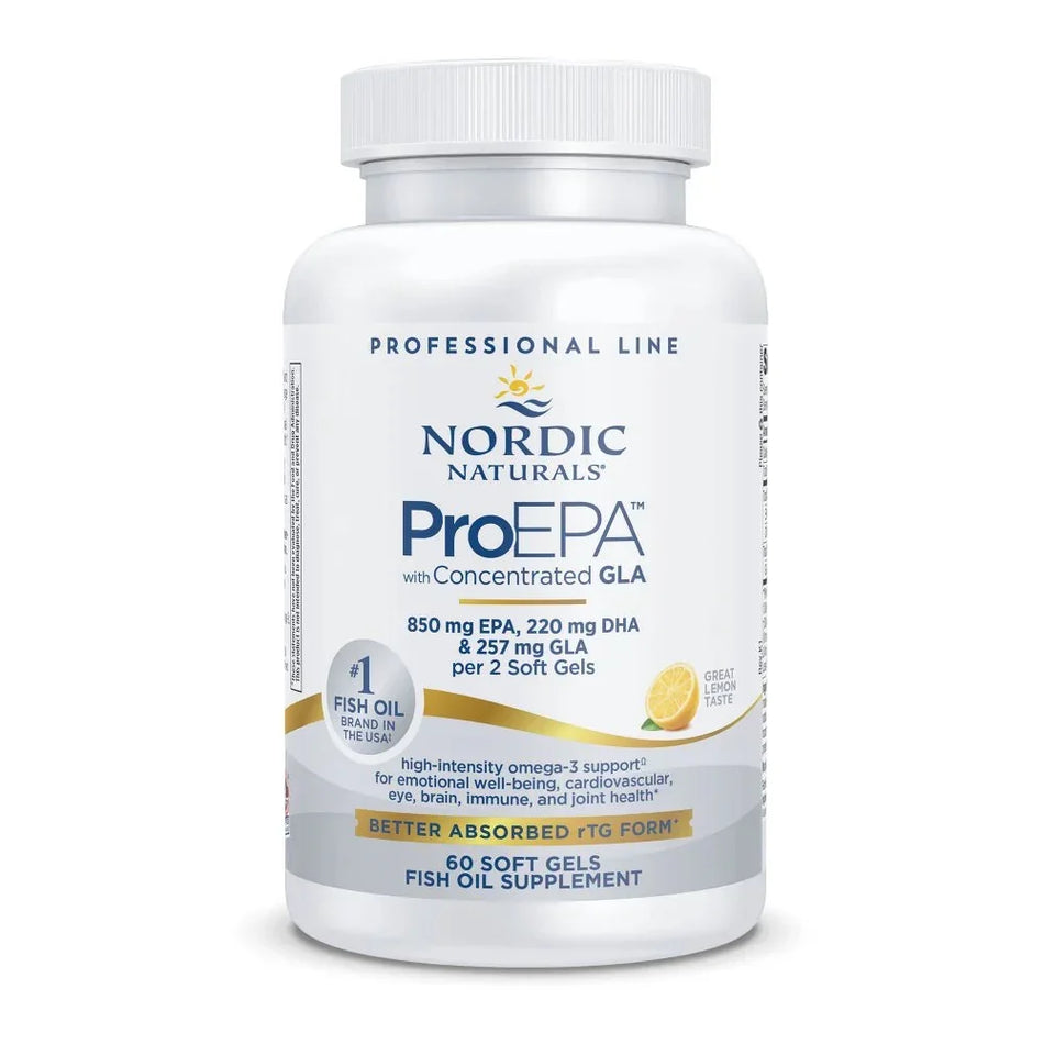 Nordic Naturals ProEPA fish oil supplement bottle with concentrated GLA, 60 soft gels