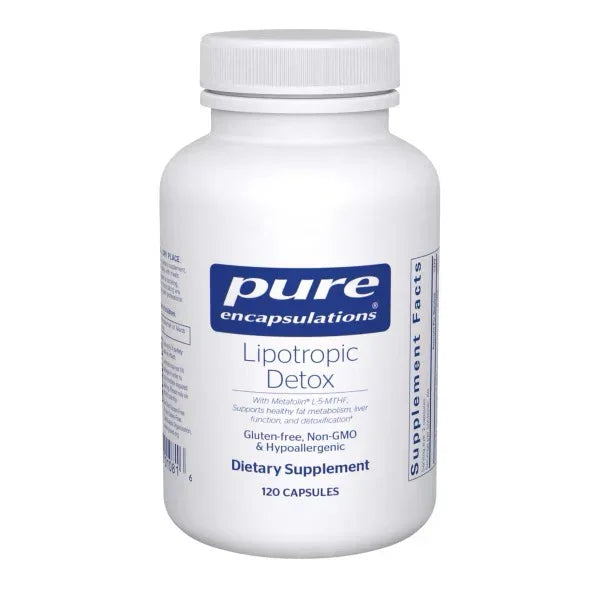 Pure Encapsulations Lipotropic Detox dietary supplement bottle, 120 capsules, gluten-free, non-GMO