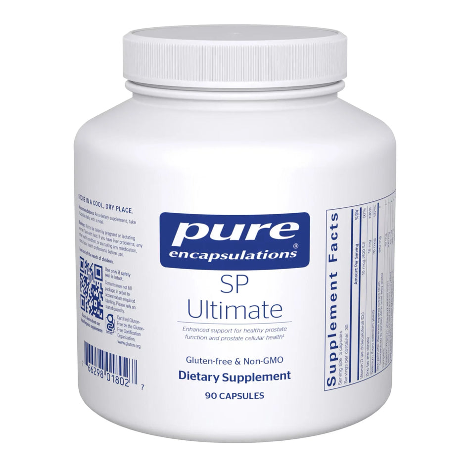 Pure Encapsulations SP Ultimate dietary supplement bottle, 90 capsules, gluten-free, non-GMO.