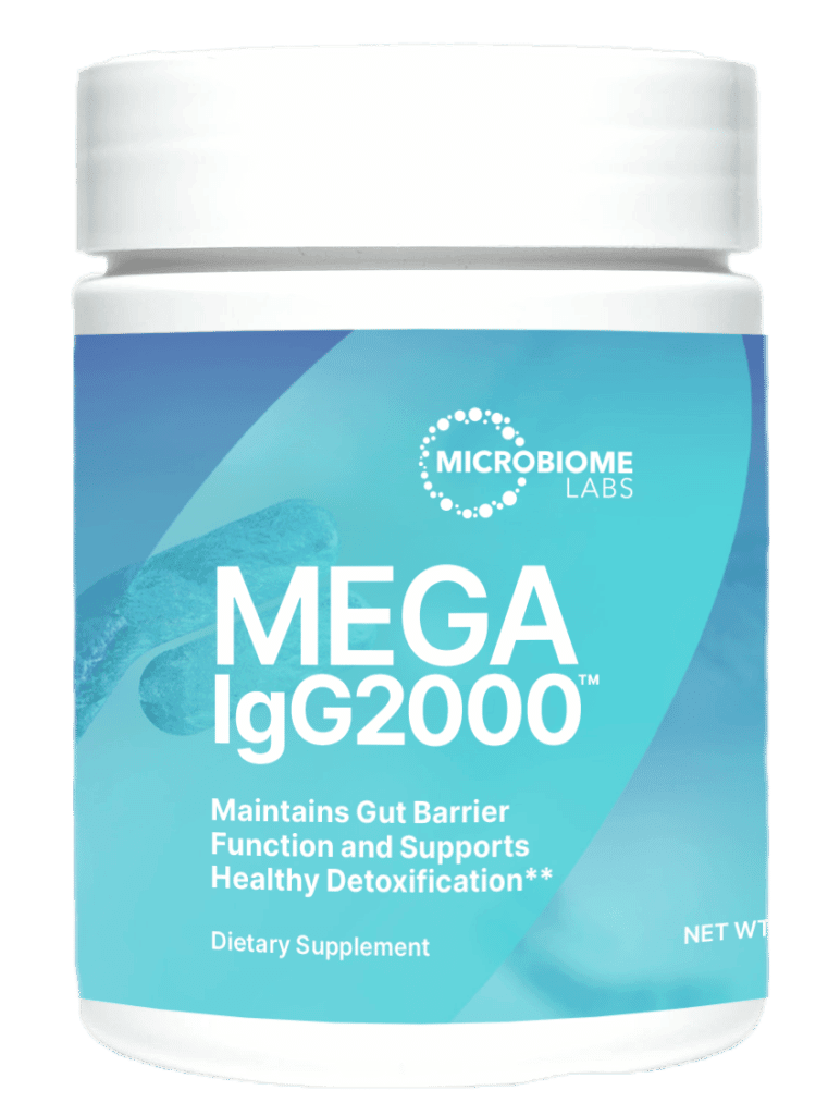 MegaIgG2000 powder dietary supplement for gut health and detox support by Microbiome Labs