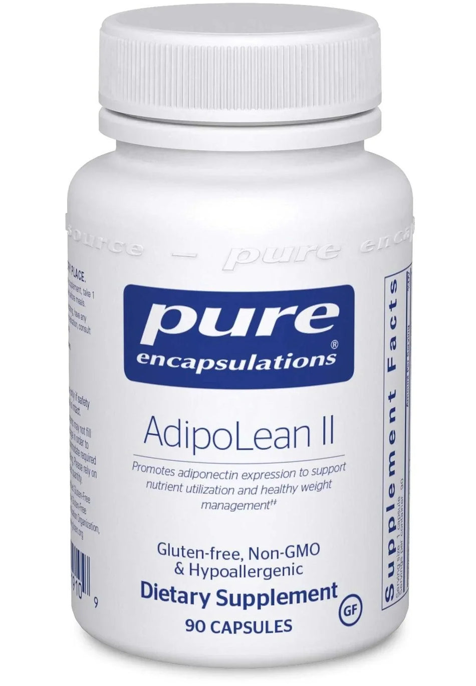 AdipoLean II dietary supplement bottle, gluten-free, non-GMO, 90 capsules
