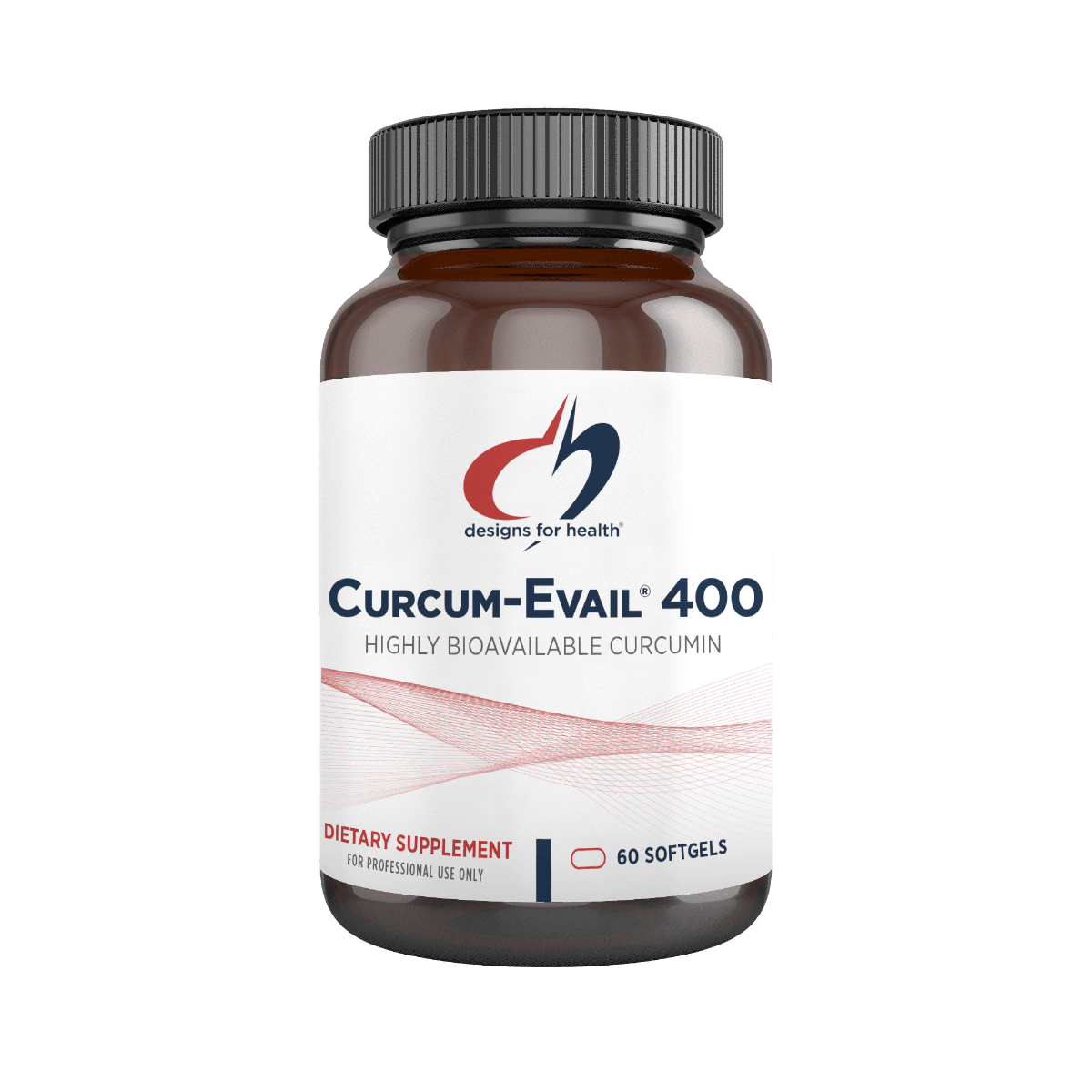 Curcum-Evail 400 dietary supplement bottle with 60 softgels, highly bioavailable curcumin