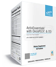 Box of ActivEssentials with OncoPLEX and D3 dietary supplement, 60 packets