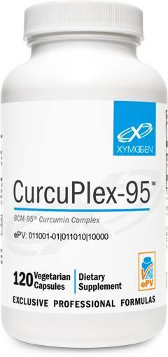 CurcuPlex-95 dietary supplement bottle with 120 vegetarian capsules, labeled for curcumin complex.