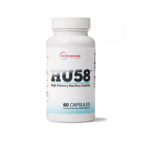 HU58 High Potency Bacillus Subtilis probiotic supplement bottle, 60 capsules