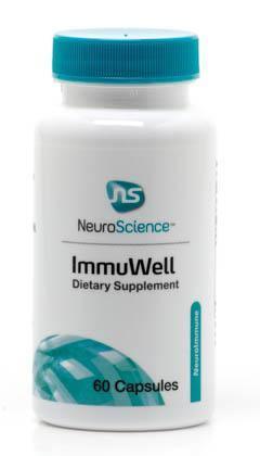 ImmuWell dietary supplement bottle with teal lid and 60 capsules label