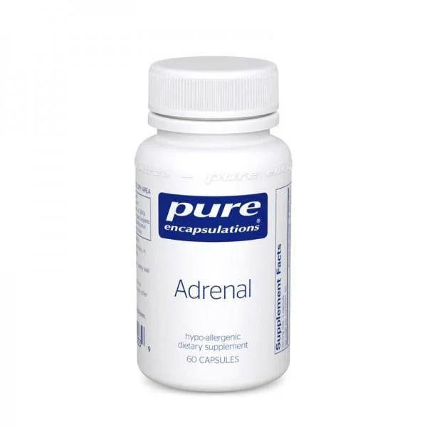 Pure Encapsulations Adrenal supplement bottle with 60 capsules for adrenal support