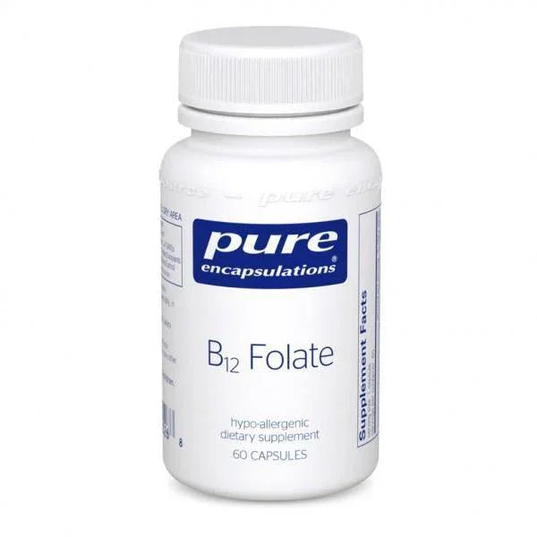 Pure Encapsulations B12 Folate hypoallergenic dietary supplement bottle, 60 capsules