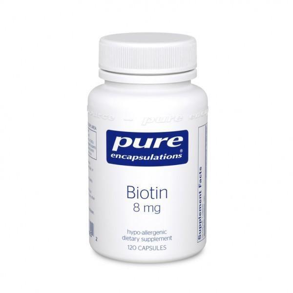 Pure Encapsulations Biotin 8mg dietary supplement bottle with 120 capsules